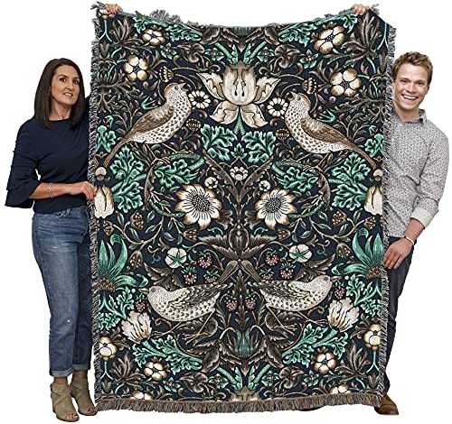Pure Country Weavers William Morris Strawberry Thief Slate Blanket - Arts & Crafts - Gift Tapestry Throw Woven from Cotton - Made in the USA (72x54) - color: Slate, size: Large