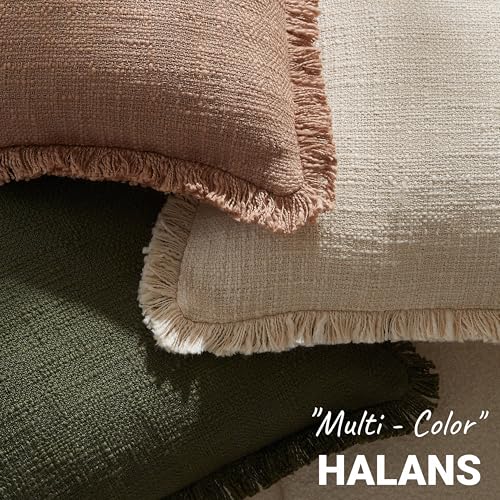 Decorative Throw Pillow Covers Set of 2,18x18 Inch Boho Farmhouse Cushion Covers with Tassels Natural Fringe Design for Couch Sofa Living Room Decor(Green, 18"x18"(Pack of 2)) - color: Green