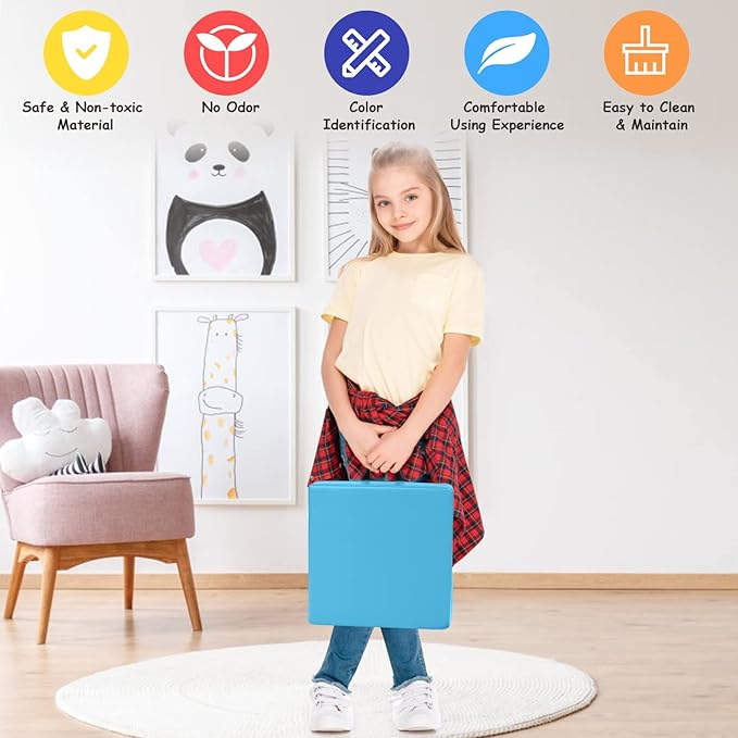 Costzon 6-Piece 15 inch Kids Floor Cushion, 3" Thick Waterproof Daycare Preschool Square Foam Cushion with Handle for Toddlers, Soft Flexible Seating for Classroom, Home, Kindergarten or Nursery