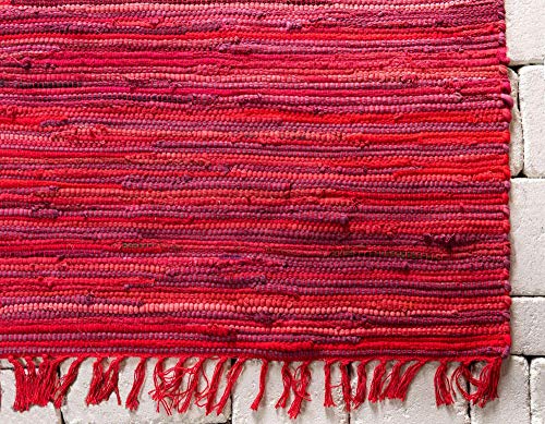 Unique Loom Chindi Cotton Collection Soft Hand Woven Natural Fiber Striped Area Rug, 2 ft 2 in x 3 ft, Red/Purple - color: Red/Purple, size: 2'2" x 3' (Rectangular)