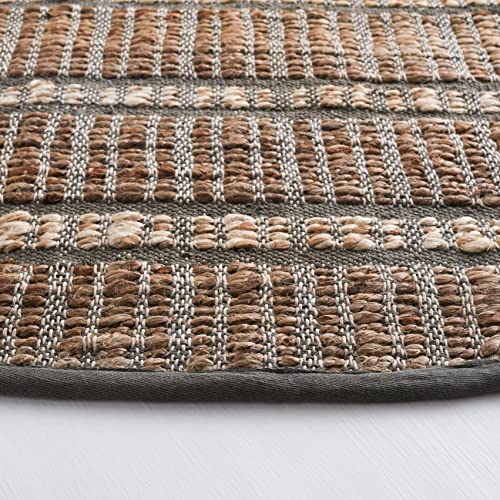 SAFAVIEH Natural Fiber Collection 7' Round Olive/Natural NFB656X Handmade Boho Stripe Farmhouse Rustic Jute & Cotton Jute Area Rug - color: Olive/Natural, size: 7' (Round)