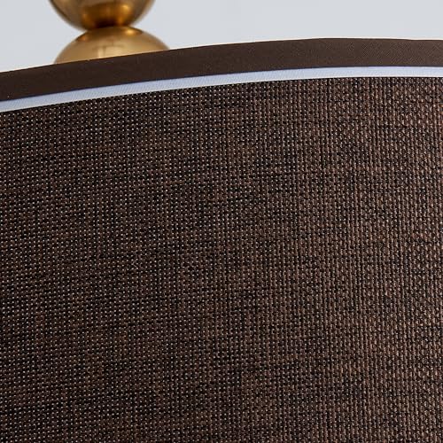 Shrine Lighting Drum Chandeliers, Farmhouse Style, Perfect Drum Pendant Light for Dining Room, D20'' x H7'', Adjustable Chains 59'', E26*3 Sockets, Brown Linen Fabric Lampshade & Gold Rod - color: Brown&Gold D20''