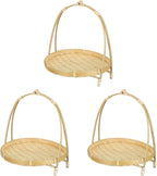 PRETYZOOM 3pcs Bamboo Food Serving Tray with Handle: 7.5 x 7.5 x 8.6 Inch Shallow Bamboo Basket Fruit Snack Food Storage Woven Basket Display Rack
