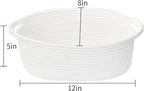 ABenkle Small Basket with Handles, Boho Decorative Rope Woven Dog Cat Toy Storage Bin Shelf Storage Organizer, Easter Christmas Gift Basket, 12"x8"x5", White