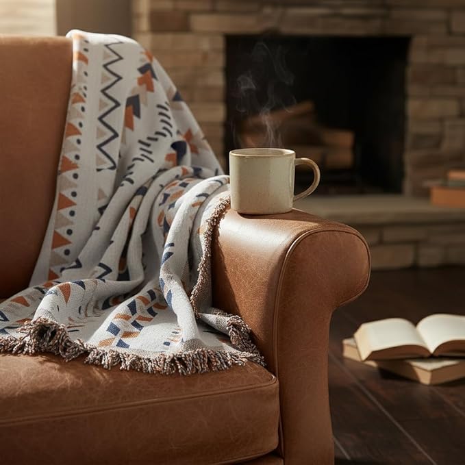 amorus Bohemian Throw Blankets,Throw Blanket Chenille Jacquard Tassels Soft Throws Cover for Couch, Bed,Outdoor Camping Picnic Car Travel Warm & Cozy for Seasons, Pattern VI(71"*90")