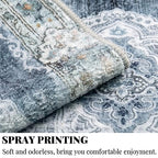 MUJOO Hallway Runner Rug 2'x8' Blue Grey Long Rug Runners Boho Machine Washable Non Slip Carpet for Entryway Kitchen Bathroom Bedside Retro Soft Low-Pile Blossom - color: Blue Grey, size: 2' x 8' (Rectangular)