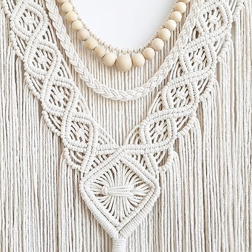 Achart Macrame Wall Hanging Large- Boho Wall Decor- large wall art- Wall Decor Living Room- Macrame Tapestry Boho Decor for Bedroom (Wooden Bead) - color: Wooden Bead