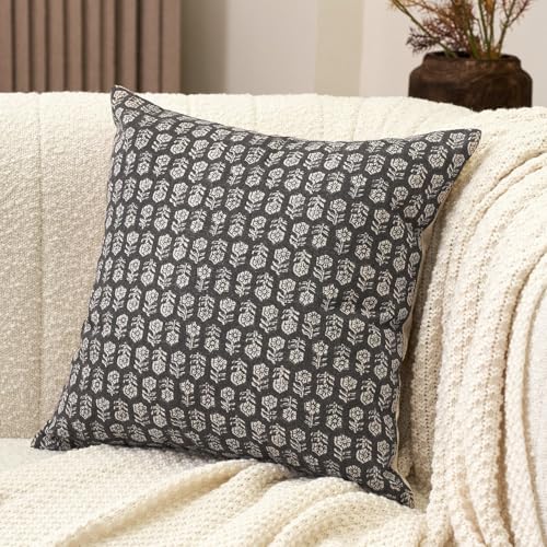 Amor Virisso Floral Pillow Covers 18x18 Couch Pillows for Living Room Farmhouse Neutral Pillow Covers Decorative Throw Pillow Covers Accent Sofa Pillows 1PC, Black - color: Black, size: 18" x 18" (Pack of 1)