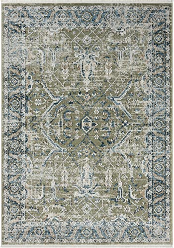 Abani Savoy Collection Area Rug - Intricate Blue/Green Vintage Design -6' x 9' - Easy to Clean - Durable for Kids and Pets - Non-Shedding - Medium Pile - Soft Feel -for Living Room, Bedroom & Office - size: 6' x 9'