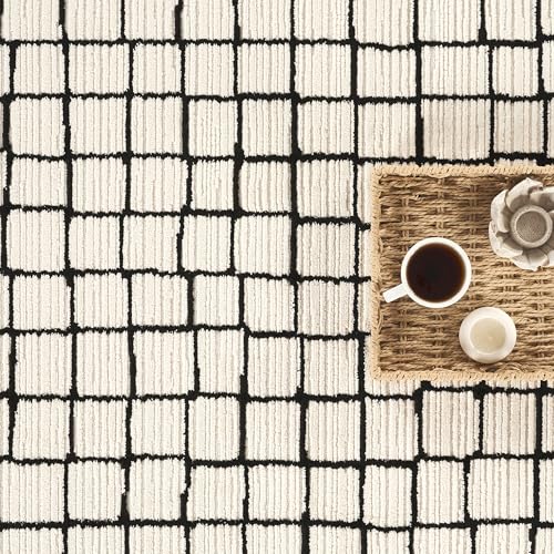 Abani Neutral Collection Cream Area Rug 8' x 10' for Living Room, Dining Room, Family Room - Modern Design - Durable & Easy to Clean - color: Squares, size: 8' x 10' (Rectangular)
