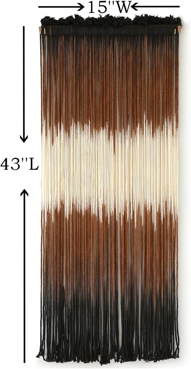 Macrame Wall Hanging Brown Boho Hand Woven Tassel Yarn Tapestry Wall Art for Living Room Bedroom Fiber Art 15''W*39''L