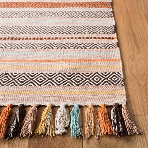 SAFAVIEH Area Rug 8x10 - Montauk Collection - Large - Beige & Multi, Handmade Cotton, Boho Stripe Fringe Design, Ideal for Living Room, Bedroom, Office, Dining Space (MTK901A) - color: Beige/Multi, size: 8' x 10' (Rectangular)