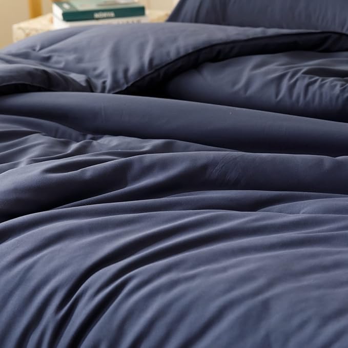 ROSGONIA Navy Blue Comforter Set Queen, 3pcs (1 Boho Blue Comforter & 2 Pillowcases) All Season Soft Bedding Lightweight Bedspread Blanket Quilt