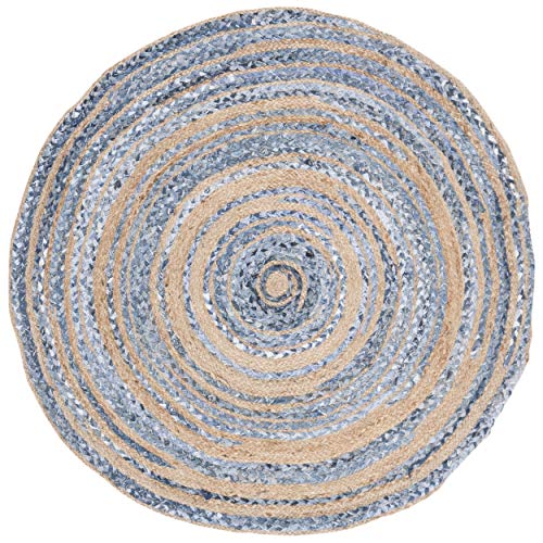 SAFAVIEH Cape Cod Collection Area Rug - 4' Round, Blue & Natural, Handmade Braided Jute & Cotton, Ideal for High Traffic Areas in Living Room, Bedroom (CAP209L) - color: Blue/Natural, size: 4' (Round)