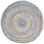 SAFAVIEH Cape Cod Collection Area Rug - 6' Round, Blue & Natural, Handmade Braided Jute & Cotton, Ideal for High Traffic Areas in Living Room, Bedroom (CAP209L) - color: Blue/Natural, size: 6' (Round)