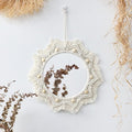 Artilady Macrame Hanging Wall Mirror - Boho Fringe Round Handmade Decorative Acrylic Mirror for Apartment Living Room Bedroom Baby Nursery Home Decor (Wood Beads)