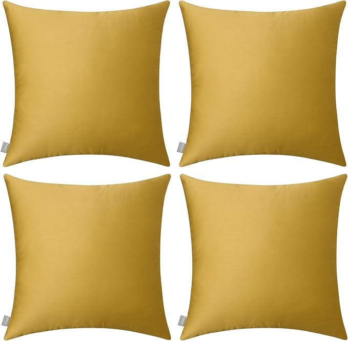 Thmyo 4-Pack 100% Cotton Comfortable Solid Decorative Throw Pillow Case Square Cushion Cover Sublimation Blank Pillow Covers DIY Throw Pillowcase for Sofa Couch(20x20 inch/ 50x50cm, Mustard Yellow)