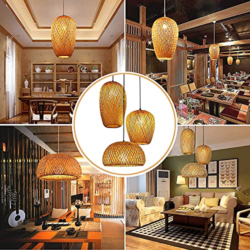 GCQ Bamboo Lantern Pendant Lamp, Retro Japanese Style E27 Chandelier Hanging Light Ceiling Lighting Fixture for Living Room Bedroom Restaurant Cafe Teahouse Bar Dining Room Club