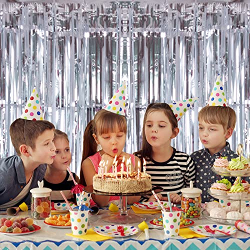 2 Pack Silver Foil Fringe Curtain Backdrop, 3.2Ft x 8.2Ft Metallic Tinsel Foil Fringe Streamer Curtains for Party Photo Booth Props Bachelorette Birthday Bridal Shower Christmas Decorations - color: Metallic Silver