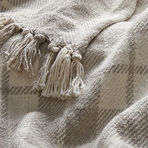 Americanflat 50x60 Throw Blanket - Soft and Breathable Cotton Throw Blanket for Couch, Bed, Chair - Decorative Blankets Perfect for Home, Office, or Outdoor Use - Cream and Beige Plaid Design - color: Cream Beige Plaid