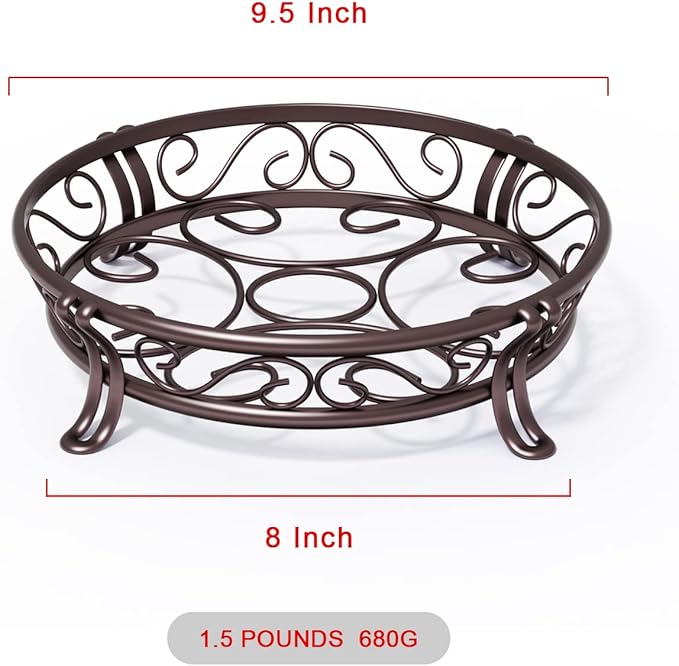 Yimobra Metal Plant Stand for Outdoor Indoor, Heavy Duty Flower Pots Holder Rustproof Wrought Iron Planter Stands Garden Round Supports Rack for Planter 9.5 Inches, Bronze Brown