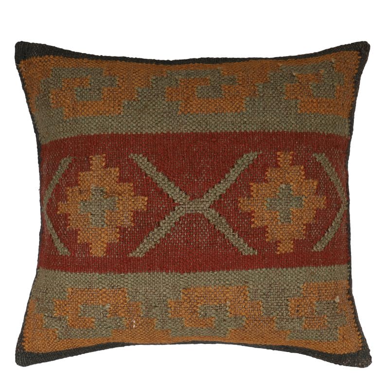 Indian Jute Pillow Covers 18x18 Inches Handwoven Kilim Cushion Cases, Boho Vintage Oriental Decorative Throw Pillow Covers for Sofa, Couch & Bed - color: Pattern 04