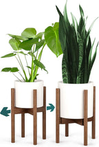 Fox & Fern Adjustable Plant Stand Indoor — 8 to 12 Inch Premium Mid Century Bamboo Plant Stand with Adjustable Width; Plug In Design; Easy to Assemble; Two Heights - For 8, 9, 10, 11 & 12 Inch Pots