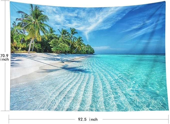 EMMTEEY Beach Tapestry Home Decor Wall Art Extra Large 92.5X70.9 Inch-Summer Calm Sea Waves with Palm Trees Durable Tapestry Wall Hanging for Bedroom