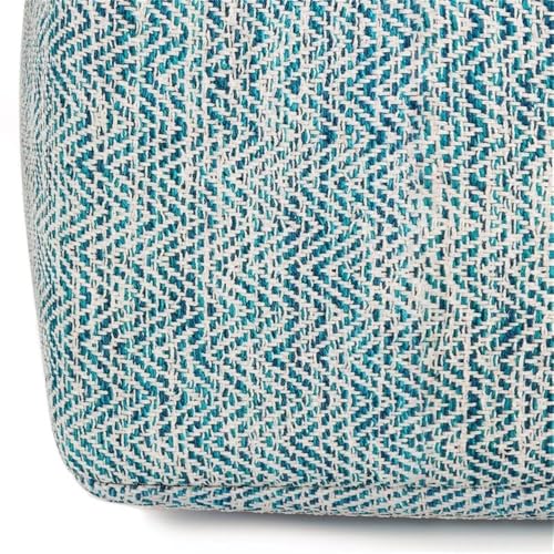 BOWERY HILL Boho Square Pouf, Patterned Teal Melange Cotton Upholstery, 20" x 20" x 10", Dense Polystyrene Filling, Versatile Seating or Ottoman for Living Room or Bedroom Use - color: Blue
