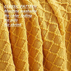 CREVENT Knitted Decorative Throw Blanket for Couch Sofa Chair Bed，Soft Warm Cozy Light Weight for Spring Summer (50''X60'' Mustard Yellow)