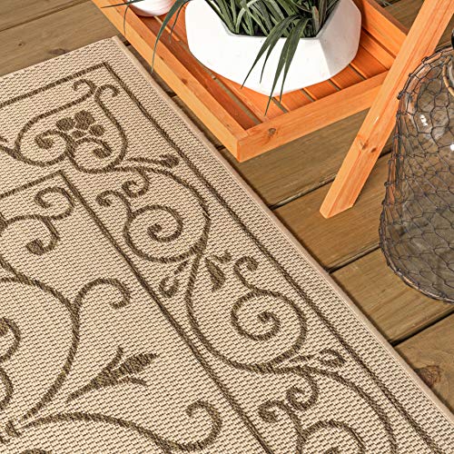 JONATHAN Y Vintage Filigree Indoor Outdoor Runner Rug 2X8 Beige/Brown, Charleston Textured Weave for Backyard, Patio, Porch, Easy-Cleaning, High Traffic, Pet-Friendly, Non-Shedding (SMB106A-28) - color: Beige/Brown, size: 2'2" x 8' (Runner)
