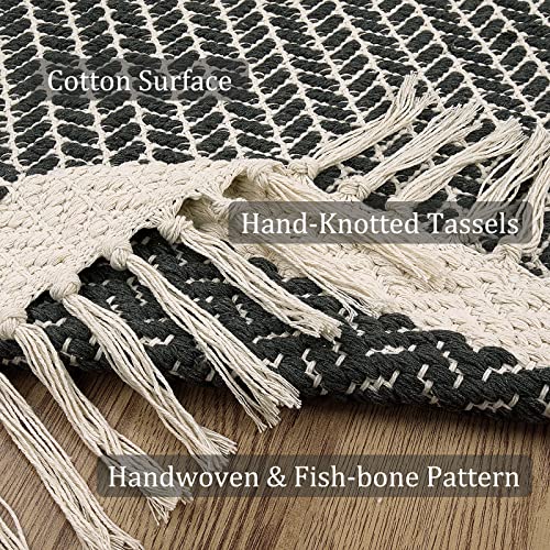 Lahome Belle Boho Bathroom Rugs, Small 2x3 Entry Rug Washable Front Door Bath Mat Woven Cotton Area Rug with Tassels, Farmhouse Non Shedding Lightweight Grey Throw Rug Low Pile Carpet for Kitchen - color: Grey, size: 2' x 3' (Rectangular)