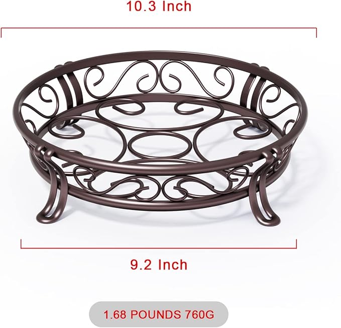 Yimobra Metal Plant Stand for Outdoor Indoor, Heavy Duty Flower Pots Holder Rustproof Wrought Iron Planter Stands Garden Round Supports Rack for Planter 10.3 Inches, Bronze Brown