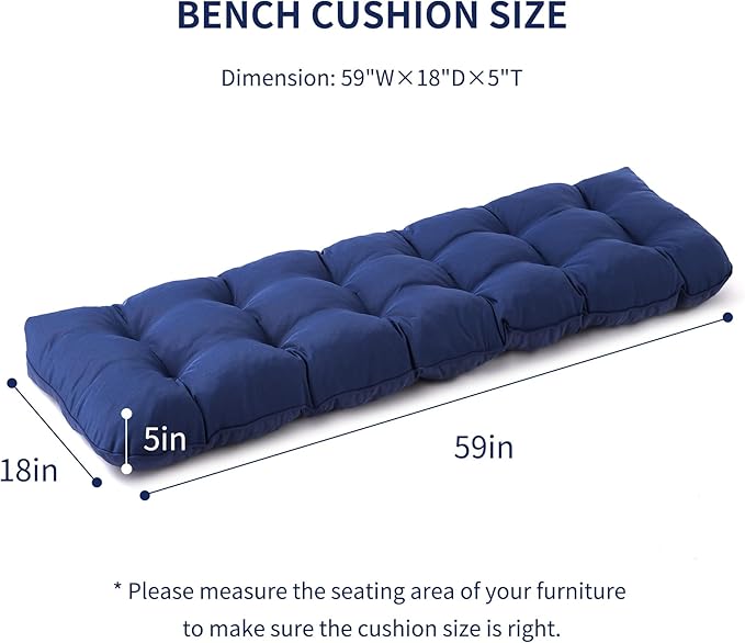 Outdoor Bench Cushion, 59x18x5 Inch, Waterproof Bench Cushion for Outdoor/Indoor Furniture, Tufted Patio Bench Seat Cushion, Fade Resistant Outdoor Cushions for Porch Swing Couch, Navy Blue