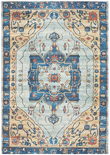 SAFAVIEH Saffron Collection Area Rug - 5' x 8', Turquoise & Navy, Handmade Boho Chic Distressed Cotton, Ideal for High Traffic Areas in Living Room, Bedroom (SFN540K) - size: 5' x 8' (Rectangular)