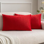 MIULEE Velvet Throw Pillow Covers 12x20 Inch, Pack of 2 - Bright Red, Soft Solid Lumbar Decorative Pillow Covers Modern Luxury Home Decor for Chair Couch Sofa Bedroom Livingroom