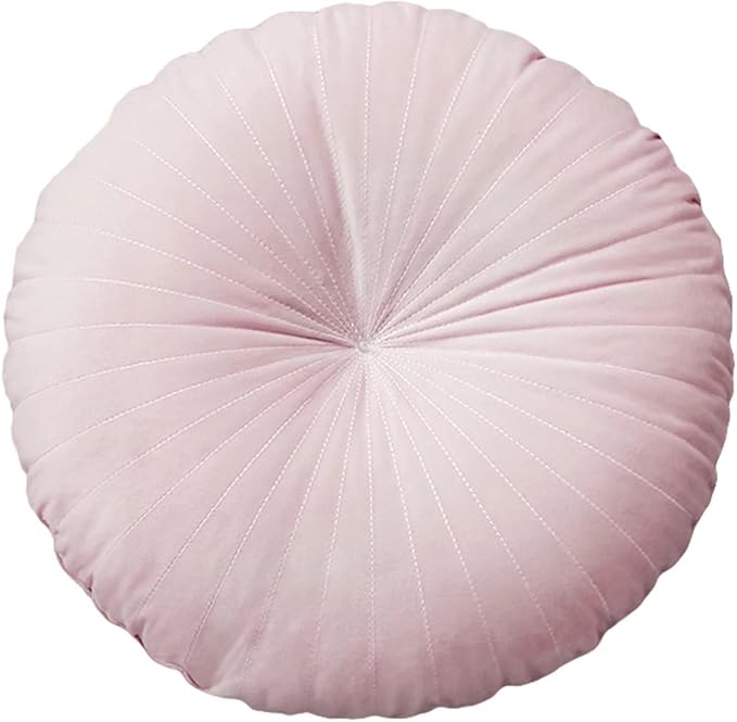 HLOVME Round Pillow Cushion for Couch Velvet Decorative Small Throw Pillow Solid Color for Living Room Bed Floor 15.7”, Light Pink