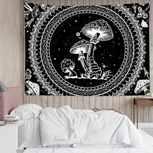 SCECALA Mushroom Boho Tapestry - Black and White Mandala Wall Hanging for Bedroom, Boho Home Decor 60x40 Inch - Dorm Room Aesthetic, Living Room & Party Decoration - color: Black and White, size: 40"L x 60"W