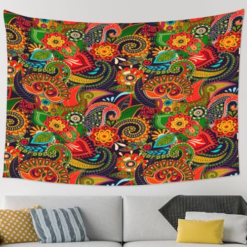 RTAFGU Perris Tapestry, Colorful Paisley Floral Pattern, Folk Art Ethnic Design Aesthetic Wall Hanging Tapestries for Living Room, Bedroom, Dorm Party Home Decoration 91" L x 71" W - color: Perris_2803, size: 91"L x 71"W