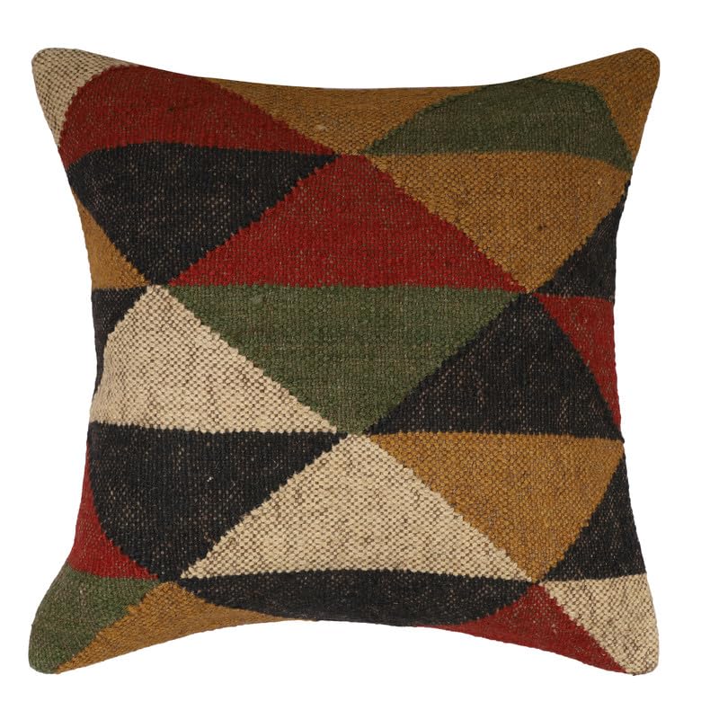 Indian Jute Kilim Cushion Covers Handwoven Rug Pillow Cases 18x18 Inches, Boho Vintage Oriental Decorative Throw Pillow Covers for Modern Home Décor - color: Pattern 09