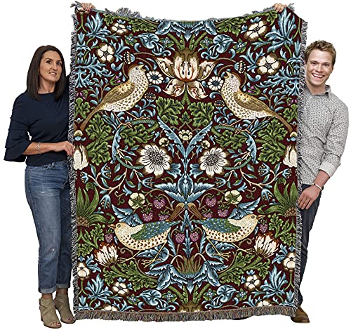 Pure Country Weavers William Morris Strawberry Thief Scarlet Blanket - Arts & Crafts - Gift Tapestry Throw Woven from Cotton - Made in the USA (72x54) - color: Scarlet, size: Large