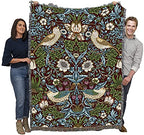 Pure Country Weavers William Morris Strawberry Thief Scarlet Blanket - Arts & Crafts - Gift Tapestry Throw Woven from Cotton - Made in the USA (72x54) - color: Scarlet, size: Large