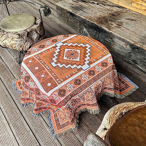 LumiSyne Cotton Woven Throw Blanket With Tassel Bohemian Tribal Ethnic Style Geometric Pattern Aztec Navajo Blanket Decorative Throw For Sofa Bed Armchair Camping Tapestry Tablecloths Carpet 160x130cm - color: Pink Brown Diamond
