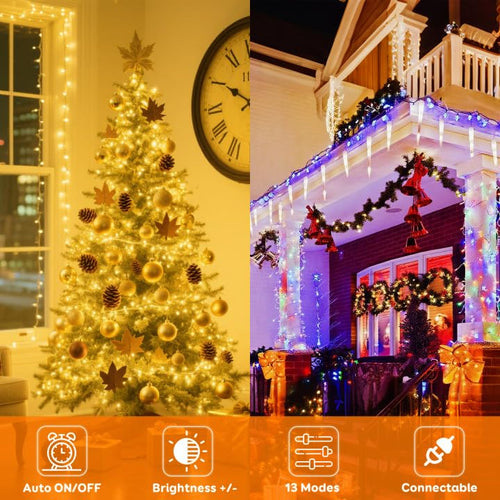 88FT 240LED Connectable String Lights Indoor Outdoor Clear Wire, Warm White⇋Multicolor Christmas String Lights, Plug in Twinkle Fairy Light With Timer For Wedding Patio Tree Yard Christmas Decorations - color: Multicolor ⇋ Warm White, size: 240LED