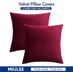 MIULEE Pack of 2 Velvet Soft Solid Decorative Square Throw Pillow Covers Cushion Case for Sofa Couch Bedroom Car 16x16 Inch Wine Red