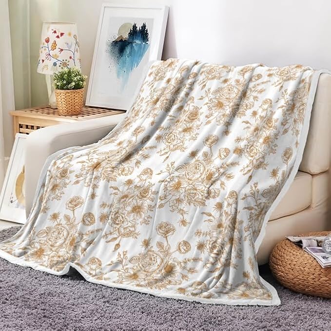 Floral Throw Blanket, Botanical Floral Blanket, Soft, Flannel, Warm, Boho Floral Bed Blanket All Season Flower Throw Blanket for Couch Bedroom Living Room, Brown 60X90 Inch