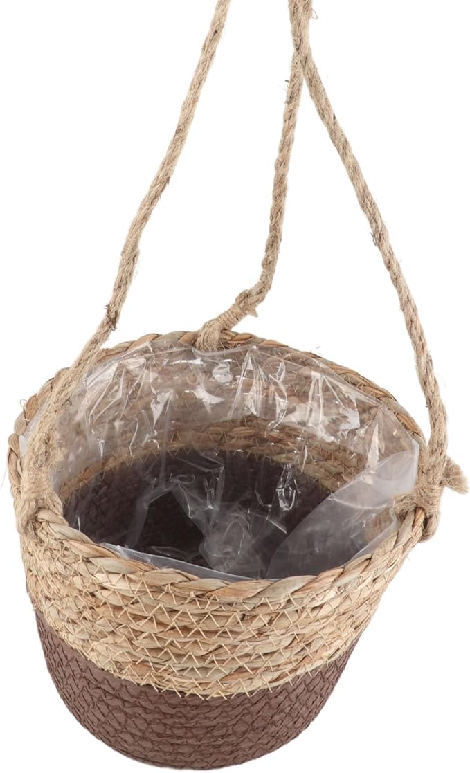Ejoyous Hanging Planter Basket, Rustic Woven Flower Hangers for Indoor and Outdoor Plants Boho Style Hanging Straw Basket for Porches and Patio Decor (2pcs)