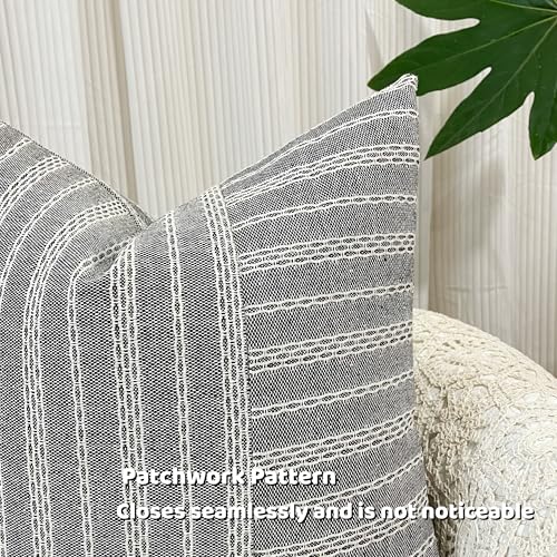Slow Cow Black and Beige Patchwork Stripe Decorative Throw Pillow Cover Cushion Cover Pillowcase for Sofa Couch Bed Chair 18 x18 Inches - color: Mixd Black, size: 18" x 18" (Pack of 1)