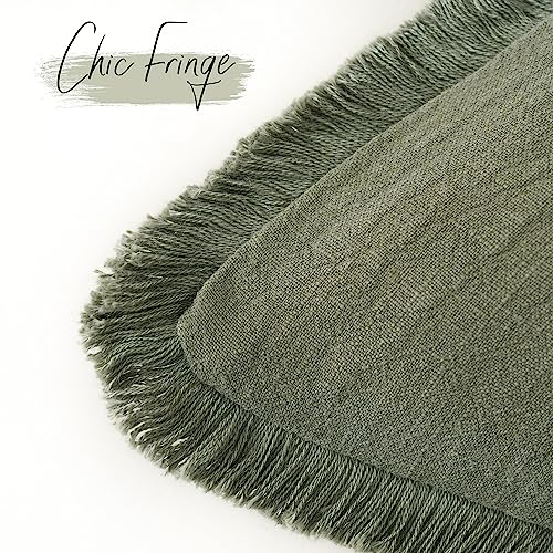 Foindtower Set of 2 Decorative Linen Fringe Lumbar Throw Pillow Covers Boho Farmhouse Cushion Cover with Tassels Soft Accent Pillowcase for Couch Sofa Bed Living Room Home Decor,12×20 Inch,Olive Green - color: Olive Green, size: 20" x 12" (Pack of 2)