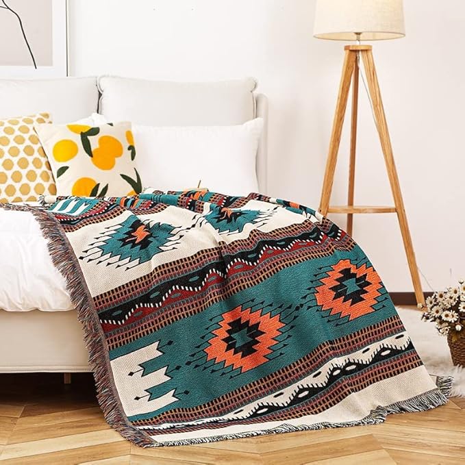 Lqprom Southwest Throw Blankets Aztec Southwestern Throws Cover Boho Native American Blankets for Gift Sofa Table Bed Living Room Decor Outdoor Camping Picnic Tent Beach Car Traveling 63"x87"
